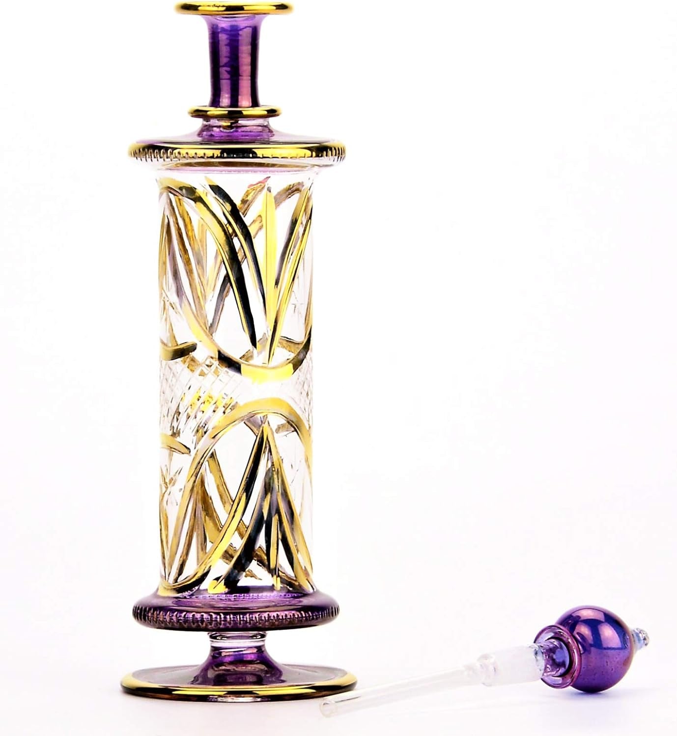 X Large Egyptian Perfume Bottles Handmade in Egypt with 24K Gold Decoration Your for Perfume, Essential Oils, Egyptian Decoration or Party Table Centerpiece (Violet)